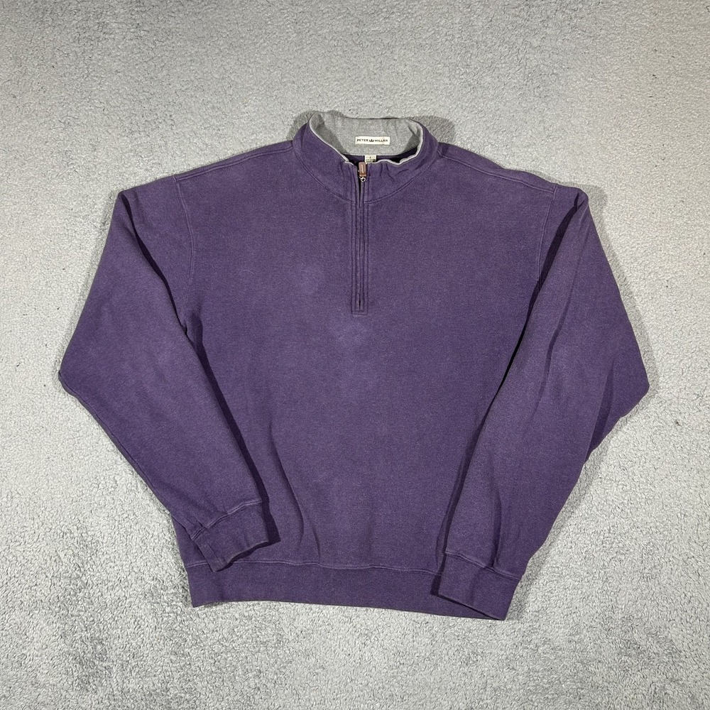 Peter Millar Mens Purple Cotton Quarter-Zip Sweater Large #3923